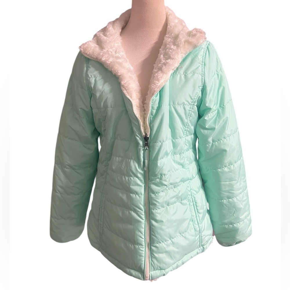 Weatherproof reversible teal Kids Puffer Coat